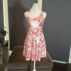 Women’s Teens Girls Blood Spatter Red & White Skater Dress Halloween Size S NEW